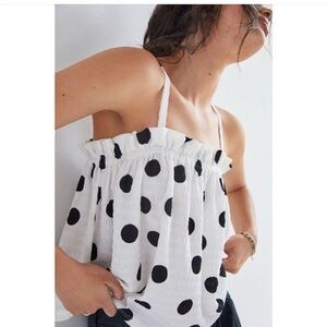 Anthropologie Current Air Black and White Textured Polka Dot Top